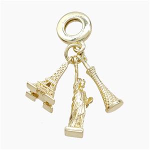 Eiffel Tower And Statue Canton Tower Charms Copper Pendant Gold Plated, approx 5-20mm, 10mm dia