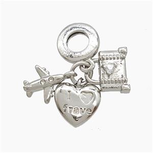 Copper Heart And Airplane Lock Pendant Crystal Glass Platinum Plated, approx 10mm, 10mm dia