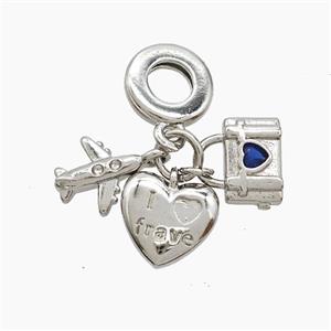 Copper Heart And Airplane Lock Pendant Pave Crystal Glass Platinum Plated, approx 10mm, 10mm dia