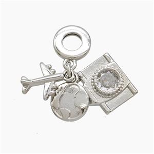 Copper Airplane And Footprint Camera Pendant Crystal Glass Platinum Plated, approx 10-14mm, 10mm dia