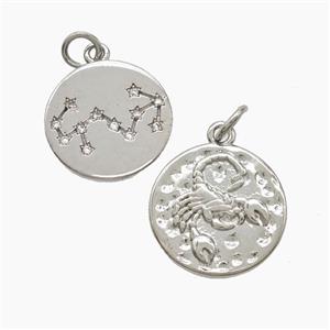 Zodiac Scorpio Copper Pendant Pave Zirconia Hammered Platinum Plated, approx 15mm