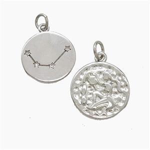 Zodiac Aquarius Copper Pendant Pave Zirconia Hammered Platinum Plated, approx 15mm