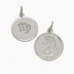 Zodiac Virgo Copper Pendant Pave Zirconia Platinum Plated, approx 16mm