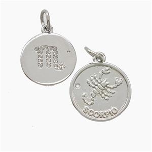 Zodiac Scorpio Copper Pendant Pave Zirconia Platinum Plated, approx 16mm