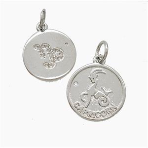 Zodiac Capricorn Copper Pendant Pave Zirconia Platinum Plated, approx 16mm