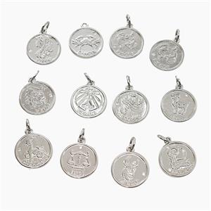 Copper Zodiac Pendant Pave Zirconia Platinum Plated Mixed, approx 16mm