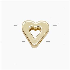 Copper Heart Beads 2holes Gold Plated, approx 11mm