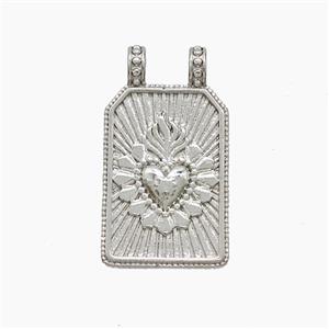 Copper Heart Pendant 2loops Rectangle Platinum Plated, approx 13-24mm