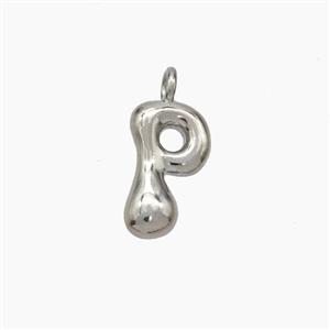 Copper Letter-P Pendant Platinum Plated, approx 10-12mm