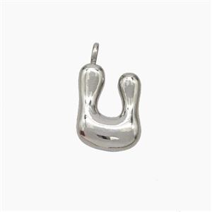 Copper Letter-U Pendant Platinum Plated, approx 10-12mm