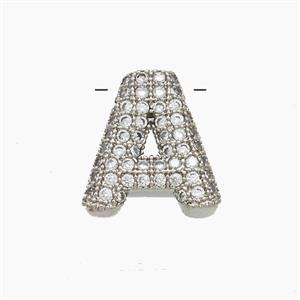 Copper Letter-A Pendant Pave Zirconia Platinum Plated, approx 10-13mm