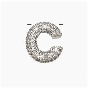 Copper Letter-C Pendant Pave Zirconia Platinum Plated, approx 10-13mm