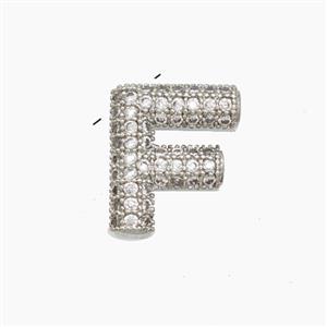 Copper Letter-F Pendant Pave Zirconia Platinum Plated, approx 10-13mm