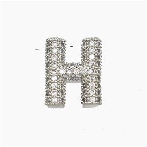 Copper Letter-H Pendant Pave Zirconia Platinum Plated, approx 10-13mm