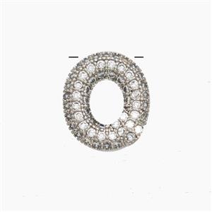 Copper Letter-O Pendant Pave Zirconia Platinum Plated, approx 10-13mm