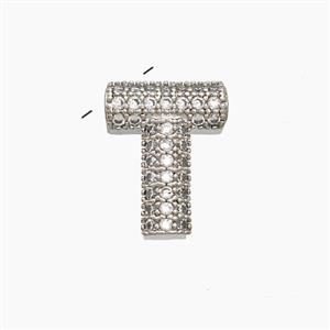 Copper Letter-T Pendant Pave Zirconia Platinum Plated, approx 10-13mm
