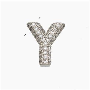 Copper Letter-Y Pendant Pave Zirconia Platinum Plated, approx 10-13mm