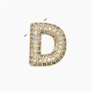 Copper Letter-D Pendant Pave Zirconia Gold Plated, approx 10-13mm
