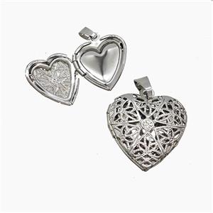 Copper Heart Locket Pendant Platinum Plated, approx 19mm