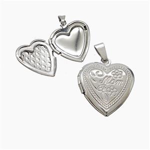 Copper Heart Locket Pendant Platinum Plated, approx 19mm