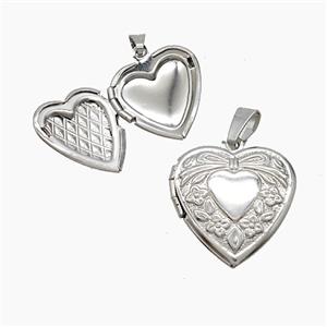 Copper Heart Locket Pendant Platinum Plated, approx 19mm