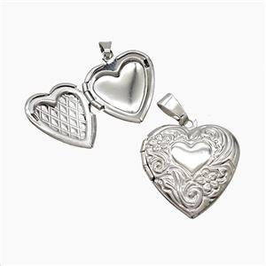 Copper Heart Locket Pendant Platinum Plated, approx 19mm
