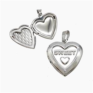 Copper Heart Locket Pendant Sweet Platinum Plated, approx 19mm