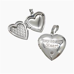 Copper Heart Locket Pendant Platinum Plated, approx 19mm