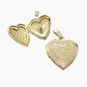 Copper Heart Locket Pendant Gold Plated, approx 19mm