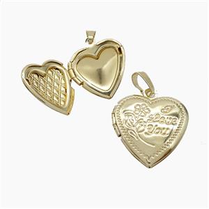 Copper Heart Locket Pendant Gold Plated, approx 19mm