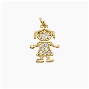 Copper Kids Girls Pendant Pave Zirconia 18K Gold Plated, approx 13-14mm
