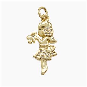 Copper Kids Girls Pendant Pave Zirconia 18K Gold Plated, approx 11-21mm