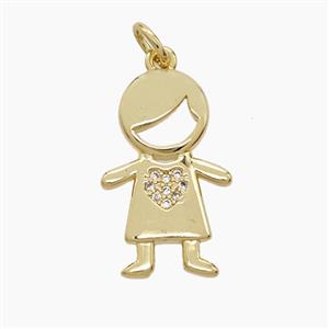 Copper Kids Girls Pendant Pave Zirconia 18K Gold Plated, approx 12-20mm