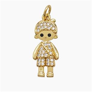 Copper Kids Boy Pendant Pave Zirconia 18K Gold Plated, approx 9-21mm