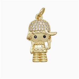 Copper Kids Boy Pendant Pave Zirconia 18K Gold Plated, approx 13-18mm