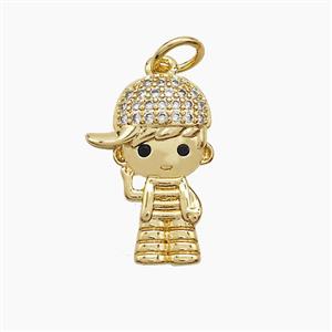 Copper Kids Boy Pendant Pave Zirconia 18K Gold Plated, approx 12-18mm