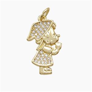 Copper Kids Boy Pendant Pave Zirconia 18K Gold Plated, approx 12-19mm