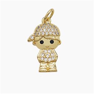 Copper Kids Boy Pendant Pave Zirconia 18K Gold Plated, approx 11-16mm