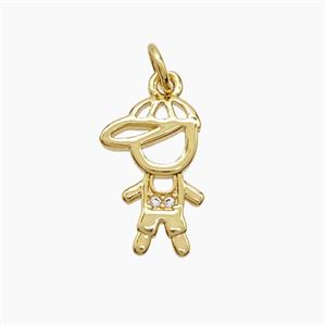Copper Kids Boy Pendant Pave Zirconia 18K Gold Plated, approx 10-16mm