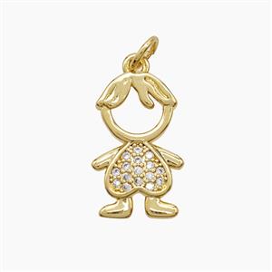 Copper Kids Boy Pendant Pave Zirconia 18K Gold Plated, approx 11-17mm