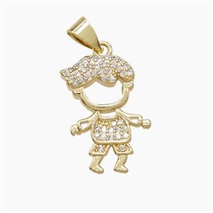 Copper Kids Boy Pendant Pave Zirconia 18K Gold Plated, approx 13-18mm