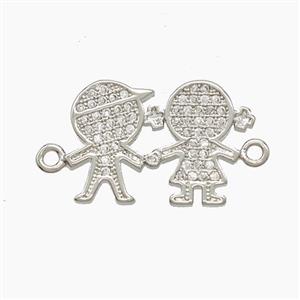 Copper Kids Connector Pave Zirconia Platinum Plated, approx 13-23mm