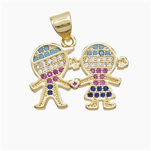 Copper Kids Pendant Pave Zirconia 18K Gold Plated, approx 13-19mm