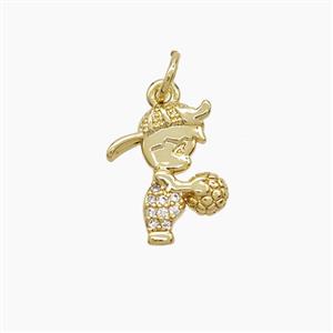 Copper Kids Boy Pendant Pave Zirconia 18K Gold Plated, approx 12-14mm