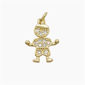 Copper Kids Boy Pendant Pave Zirconia 18K Gold Plated, approx 13-15mm
