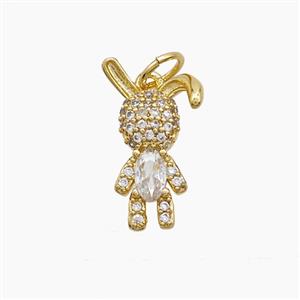 Copper Rabbit Pendant Pave Zirconia 18K Gold Plated, approx 10-16mm