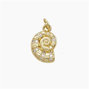 Copper Spiral Shell Pendant Pave Zirconia 18K Gold Plated, approx 11-13mm