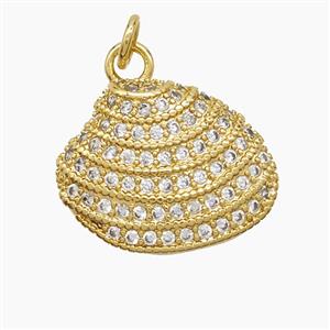 Copper Scallop Shell Pendant Pave Zirconia 18K Gold Plated, approx 15-19mm
