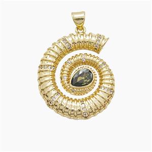 Copper Spiral Shell Pendant Pave Zirconia 18K Gold Plated, approx 24-27mm