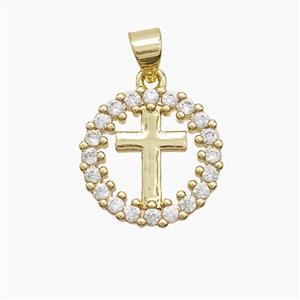 Copper Cross Pendant Pave Zirconia 18K Gold Plated, approx 15.5mm